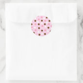 Bruin- en roze pokadots ronde sticker (Tas)