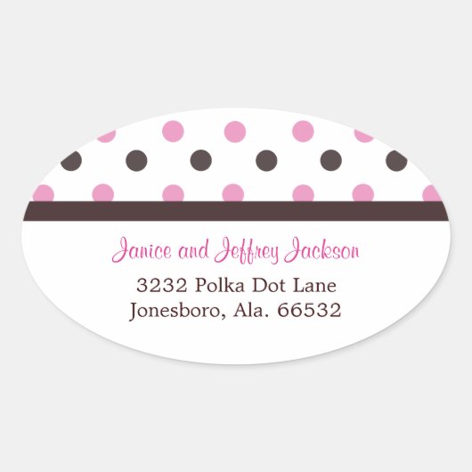 Bruin en Roze: Polka Dot Adres Sticker (Voorkant)
