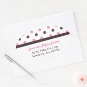 Bruin en Roze: Polka Dot Adres Sticker (Envelop)