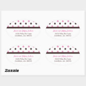 Bruin en Roze: Polka Dot Adres Sticker (Vel)
