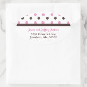 Bruin en Roze: Polka Dot Adres Sticker (Tas)