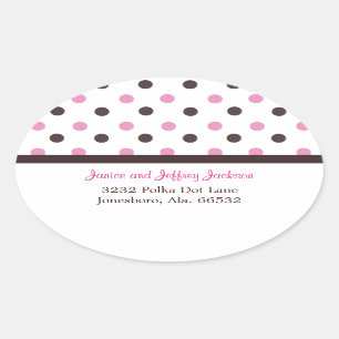Bruin en Roze: Polka Dot Adres Sticker