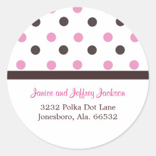 Bruin en Roze: Polka Dot Adres Sticker