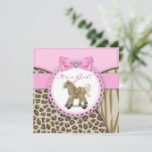 Bruin en Roze Rocking Horse Baby Girl Shower Kaart (Staand voorkant)