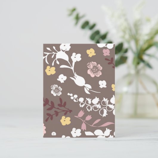 Bruin en Roze  Romantic Floral Pattern Briefkaart (Staand voorkant)