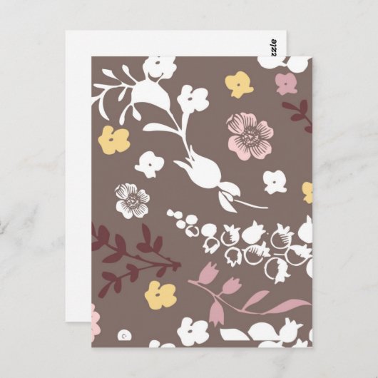 Bruin en Roze  Romantic Floral Pattern Briefkaart (Voorkant / Achterkant)