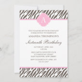 Bruin en Roze Zebra Patroon Monogram Kaart (Voorkant)