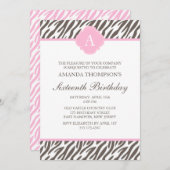 Bruin en Roze Zebra Patroon Monogram Kaart (Voorkant / Achterkant)