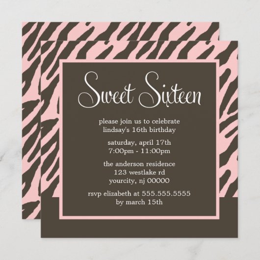 Bruin en roze Zebra Pattern Kaart (Voorkant / Achterkant)