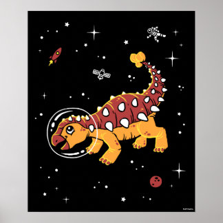 Bruin en Tan Ankylosaurus Dinos in de ruimte Poster