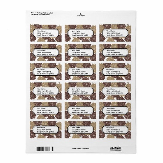 Bruin en Tan Bloemen Bloemen Bloemen Bloemen Bloem Etiket (Full Sheet)
