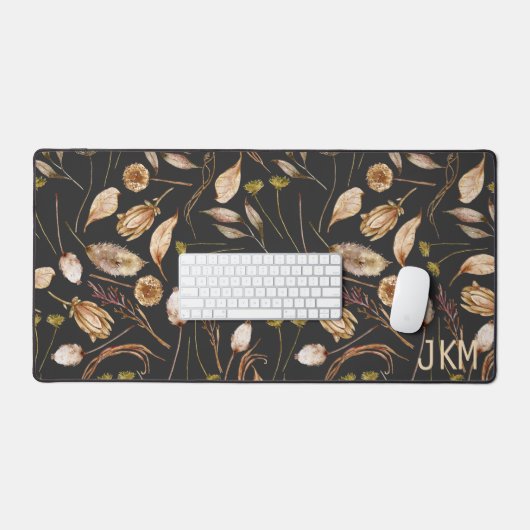 Bruin en Tan Bohemian Foliage Monogram Bureaumat (Keyboard & Muis)