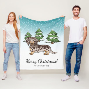 Bruin en Tan Dapple Long Hair Dachshund in Winter Fleece Deken