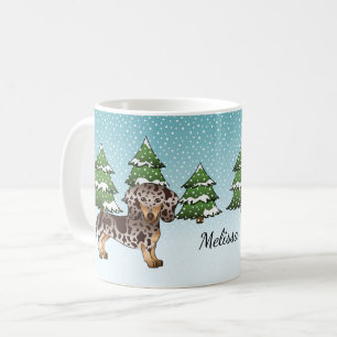 Bruin en Tan Dapple Short Hair Dachshund in Winter Koffiemok