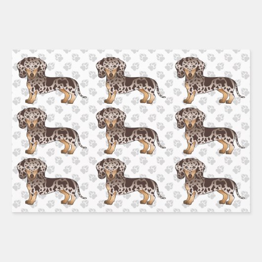 Bruin en Tan Dapple Short Hair Dachshund Pattern Inpakpapier Vel (Voorkant)