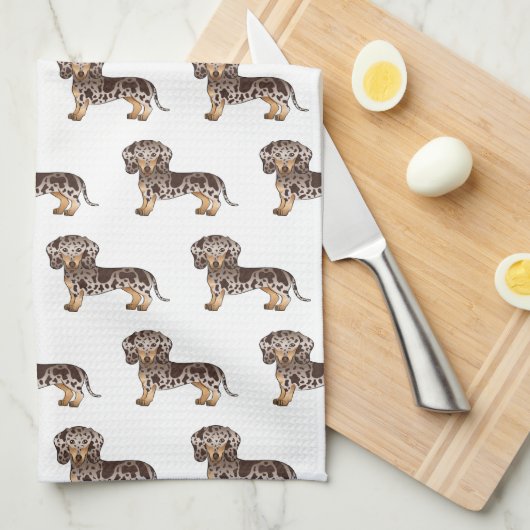 Bruin en Tan Dapple Short Hair Dachshund Pattern Theedoek (Quarter Fold)