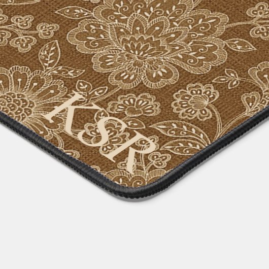  Bruin en Tan Floral Monogram Bureaumat (Hoek)