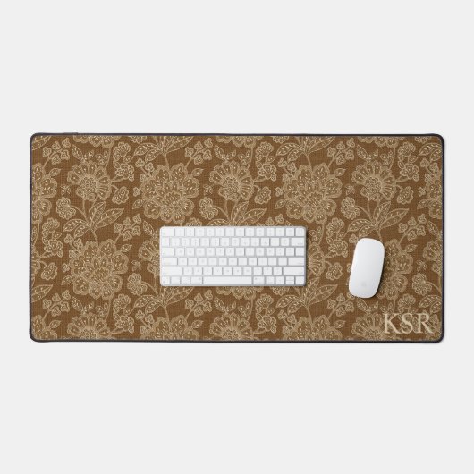 Bruin en Tan Floral Monogram Bureaumat (Keyboard & Muis)