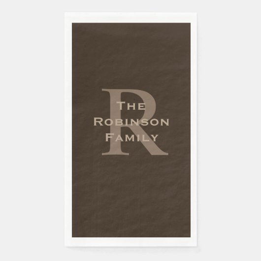 Bruin en Tan Naam Monogrammed Papier Gastendoek Servet (Voorkant)