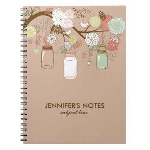 Bruin en Tan Retro Flowers & Mason Jars Notitieboek