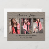 Bruin en Tan Three Photo Afstuderen Briefkaart (Voorkant / Achterkant)