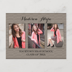 Bruin en Tan Three Photo Afstuderen Briefkaart