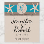 Bruin en Turquoise Band Starfish Wijnlabel Wijn Etiket (Enkel label)