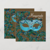 Bruin en turquoise-blauw gemaskerd bal kaart (Voorkant / Achterkant)