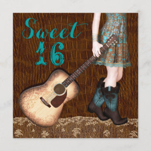 Bruin en turquoise Cowgirl Sweet Sixteen Feest Kaart