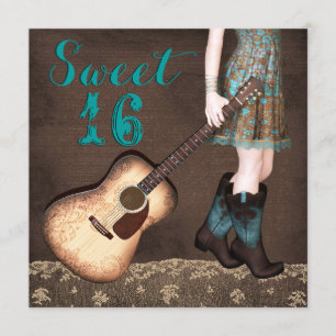Bruin en turquoise Cowgirl Sweet Sixteen Feest Kaart