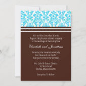 Bruin en Turquoise Damask Wedding Invitation Kaart (Voorkant)