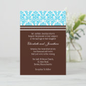 Bruin en Turquoise Damask Wedding Invitation Kaart (Staand voorkant)