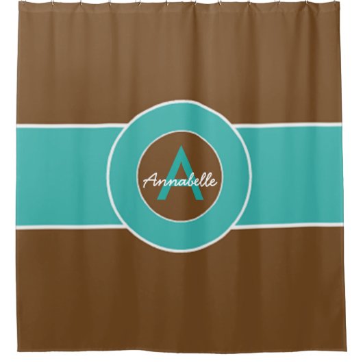 Bruin en Turquoise Douchegordijn (Voorkant)