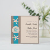 Bruin en Turquoise Starfish Wedding Invitation Kaart (Staand voorkant)