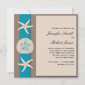 Bruin en Turquoise Starfish Wedding Invitation Kaart (Voorkant)