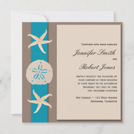 Bruin en Turquoise Starfish Wedding Invitation Kaart
