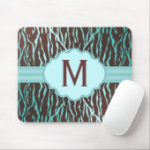 Bruin- en Turquoise Zebra Stripes Monogram Mousepa Muismat (Met muis)