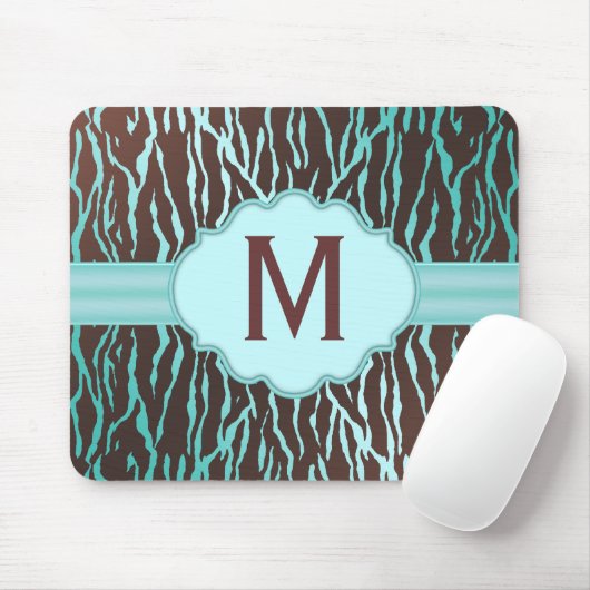 Bruin- en Turquoise Zebra Stripes Monogram Mousepa Muismat (Met muis)