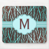 Bruin- en Turquoise Zebra Stripes Monogram Mousepa Muismat (Voorkant)