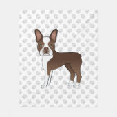 Bruin en White Boston Terrier Cartoon Dog & Paws Fleece Deken (Voorkant)