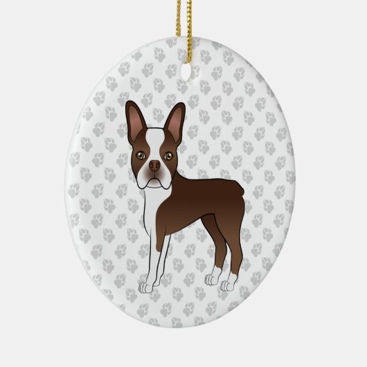 Bruin en White Boston Terrier Cartoon Dog & Paws Keramisch Ornament (Rechts)
