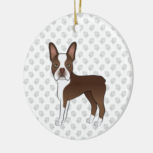 Bruin en White Boston Terrier Cartoon Dog & Paws Keramisch Ornament (Links)