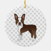 Bruin en White Boston Terrier Cartoon Dog & Paws Keramisch Ornament (Achterkant)