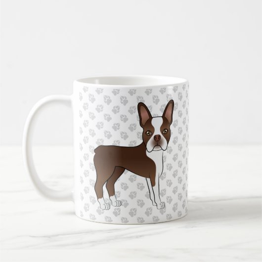 Bruin en White Boston Terrier Cartoon Dog & Paws Koffiemok (Links)