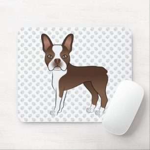 Bruin en White Boston Terrier Cartoon Dog & Paws Muismat