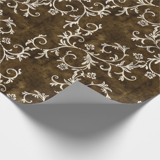 Bruin en White Damask Cadeaupapier (Hoek)