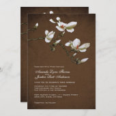 Bruin en White Magnolia Wedding Invitation Kaart (Voorkant / Achterkant)