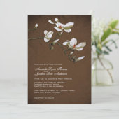 Bruin en White Magnolia Wedding Invitation Kaart (Staand voorkant)