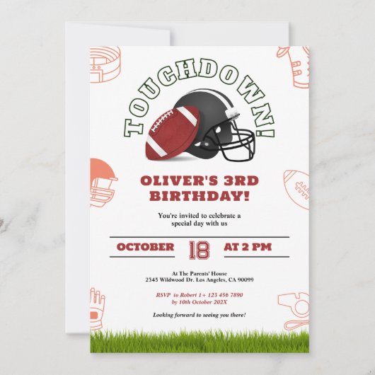 Bruin en wit Amerikaans Football Verjaardag Uitnod Save The Date (Voorkant)