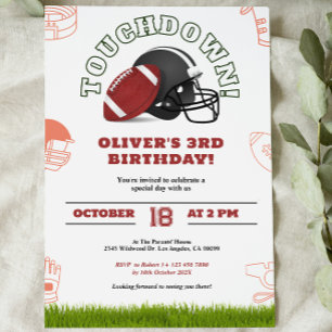 Bruin en wit Amerikaans Football Verjaardag Uitnod Save The Date